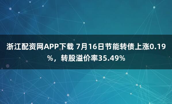 浙江配资网APP下载 7月16日节能转债上涨0.19%，转股溢价率35.49%