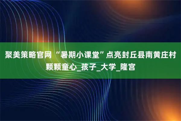 聚美策略官网 “暑期小课堂”点亮封丘县南黄庄村颗颗童心_孩子_大学_隆宫